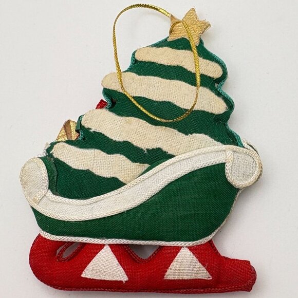Vintage Christmas Sleigh Tree Ornament Handmade Fabric - Picture 2 of 6